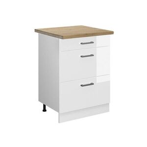 Vicco SPODNÍ SKŘÍŇKA KUCHYŇSKÉ LINKY R-Line Bílá vysoký lesk 60 cm se zásuvkami, PD Dub obraz