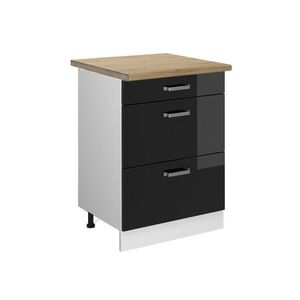 Vicco SPODNÍ SKŘÍŇKA KUCHYŇSKÉ LINKY R-Line Černý vysoký lesk 60 cm se zásuvkami, PD Dub obraz