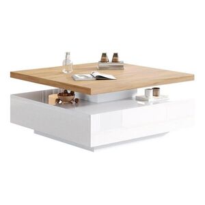 OKWISH KONFERENČNÍ stolek 70/70/36 cm ořechová a bílá z dřevotřísky s otočnou deskou a úložným prostorem obraz