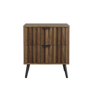 OKWISH NOČNÍ stolek 45/40/53 cm hnědý z MDF s dvěma zásuvkami a kovovými nohami obraz