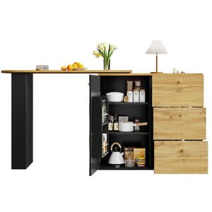 Redom BAROVÝ stůl z MDF 138-204/39/104 cm s otočnou a výsuvnou deskou a úložným prostorem, černá obraz