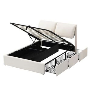 FLIEKS ČALOUNĚNÁ POSTEL 140x190 Béžová Velur Hydraulika 3 Zásuvky obraz