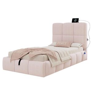 FLIEKS ČALOUNĚNÁ POSTEL 90x200 Růžová Samet USB Hydraulika obraz