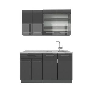 Vicco JEDNOTKOVÁ KUCHYNĚ Fame-Line Antracitový vysoký lesk 140 cm , PD Mramor obraz