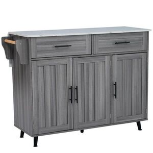 Modfu KUCHYŇSKÝ ostrůvek z MDF 129x46(71)x91, 5 cm šedobílý s výklopnou deskou, 5 kolečky a úložným prostorem obraz