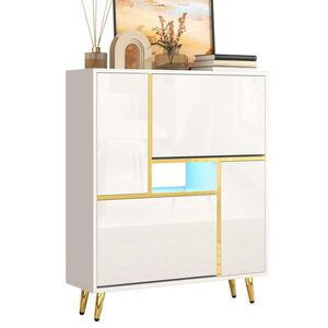 Modfu BOTNÍK z dřevotřísky 80x25x96 cm bílý s LED osvětlením, nastavitelnými policemi a lesklou čelní plochou obraz
