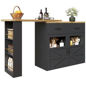 Modfu BAROVÝ stůl z MDF 138-204x39x104 cm černý s 360° otočnou deskou a úložným prostorem obraz