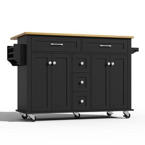 Modfu KUCHYŇSKÝ vozík z MDF 140x40(65)x89 cm černo-přírodní na kolečkách se sklopnou deskou, zásuvkami a skříňkami obraz