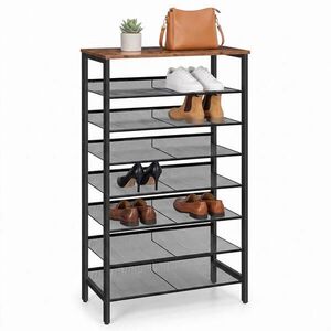 Relaxdays REGÁL NA BOTY vintage hnědá kov MDF 8 úrovní 137 cm obraz