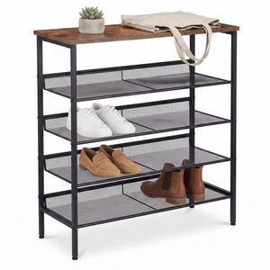 Relaxdays BOTNÍK vintage hnědá kov MDF 5 polic obraz