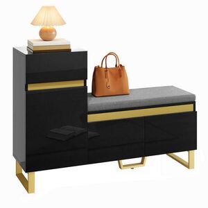 Modfu BOTNÍK z MDF 120x35x85 cm černý a zlatý s čalouněným sedákem, zásuvkou a víceúrovňovým úložným prostorem obraz