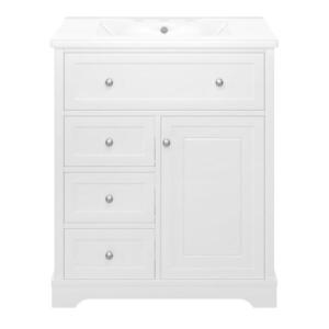 Modfu KOUPELNOVÁ skříňka s umyvadlem z MDF a keramiky 76x46x87 cm bílá se 4 zásuvkami a dvířky, odolná proti vlhkosti obraz
