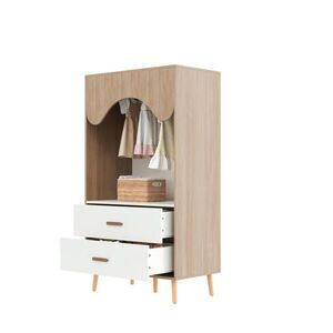 Modfu DĚTSKÁ otevřená šatní skříň z MDF 80x46x141, 5 cm bílá/přírodní se zásuvkami, šatní tyčí a 5 nohami obraz