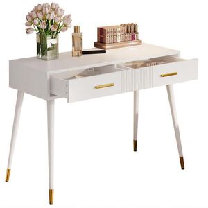 Modfu TOALETNÍ stolek z MDF 100x40x76 cm bílý se 2 zásuvkami, kovovými nohami a multifunkčním využitím obraz