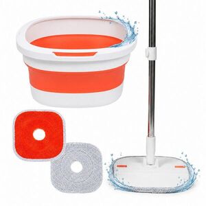 Relaxdays MOP Bílá Oranžová skládací kbelík ždímací systém 3, 8 l 2ks-sada padů obraz