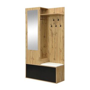 Modfu PŘEDSÍŇOVÁ sestava z MDF 100x38x191 cm černá a přírodní se zrcadlem, lavicí a botníkem obraz