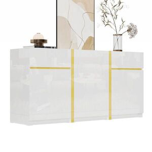 OKWISH BOČNÍ skříň 160/40/78 cm bílá z MDF a dřevotřískové desky s vysokým leskem a zlatými detaily obraz
