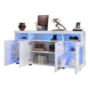 OKWISH BOČNÍ skříň 140/40/70 cm bílá z MDF a tvrzeného skla s LED osvětlením a vysokým leskem obraz