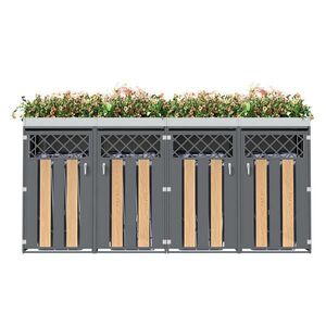 Modfu BOX na popelnice z pozinkované oceli 264x80x124 cm šedá/dekor dřeva se 4 uzamykatelnými dvířky, větráním a integrovaným truhlíkem obraz