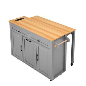 Modfu KUCHYŇSKÝ ostrůvek z MDF 120x40-75x92 cm šedý s výsuvnou deskou, zásuvkami, USB a prostorem pro odpad obraz