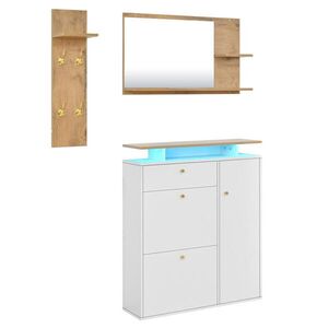 Modfu PŘEDSÍŇOVÁ sestava z dřevotřísky 105x25x151, 5 cm bílá s LED osvětlením, zrcadlem a botníkem obraz