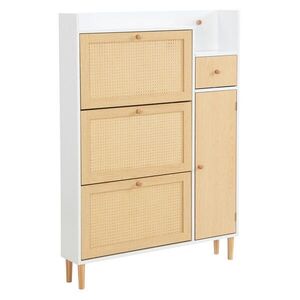 Modfu BOTNÍK z MDF 90x125x17 cm přírodní/bílá se 3 výklopnými dvířky, zásuvkou, nastavitelnou policí a nohami z masivu obraz
