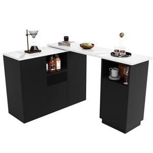 Modfu BAROVÝ stůl z MDF 210x30x100, 9 cm černý s 360° otočnou konstrukcí, úložným prostorem a deskou v mramorovém vzhledu obraz