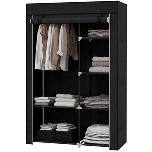 Modfu LÁTKOVÁ šatní skříň z oceli 103x43x162, 5 cm černá s tyčí a 6 policemi pro přehledné uložení obraz