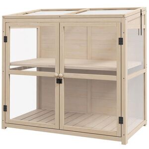 Modfu PAŘENIŠTĚ z dřeva 103x61x95/103 cm přírodní s akrylovými panely, nastavitelnou policí a otevírací střechou obraz