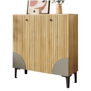 Modfu BOTNÍK z dřevotřísky 90x32x94 cm v dekoru dřeva se 3 dvířky, policemi a horní odkládací plochou obraz