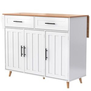 Modfu KUCHYŇSKÝ servírovací vozík z MDF 129x46(71)x91, 5 cm bílý se sklápěcí deskou, zásuvkami a kolečky obraz