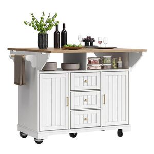 Modfu KUCHYŇSKÝ ostrůvek z MDF a kovu 120x40x95 cm bílý s oboustranně sklápěcí deskou, kolečky a úložným prostorem obraz