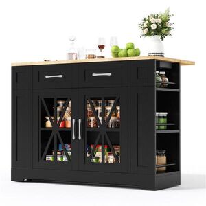 Modfu KUCHYŇSKÝ ostrůvek z MDF 120x40(65)x92 cm černý/přírodní se sklopnou deskou, zásuvkami, USB a kolečky obraz