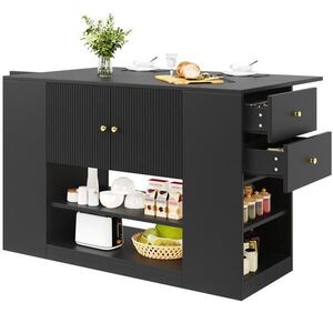 Modfu KUCHYŇSKÝ ostrůvek z MDF 140x40x90 cm černý se sklopnou deskou, zásuvkami a policemi obraz