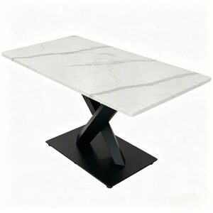STILVORA JÍDELNÍ STŮL bílý s mramorovým vzhledem a X nohami, kuchyňský stůl pro 6–8 osob, 120×80×75 cm obraz