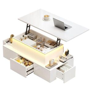 FLIEKS KONFERENČNÍSTOLEK 100x50cm Bílý LED Zvedací Zásuvky obraz