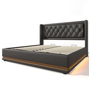 WISHDOR ČALOUNĚNÁ POSTEL 160/200 cm černá s úložným prostorem, LED osvětlením, USB portem a Type-C obraz