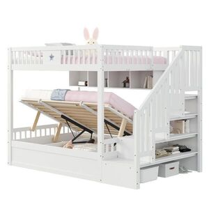 OKWISH PATROVÁ postel 140/200 cm bílá s úložnými schůdky a hydraulickým boxem obraz