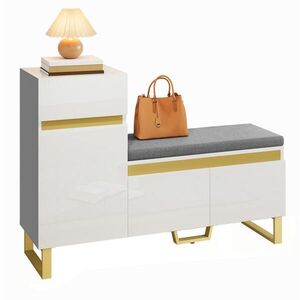 OKWISH BOTNÍK 120/35/85 cm bílý z MDF s čalouněným sedákem a úložnou zásuvkou obraz