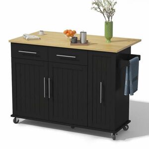 Modfu KUCHYŇSKÝ ostrůvek z MDF 120x40(65)x90 cm černá/přírodní s výklopnou deskou, kolečky a výsuvným organizérem obraz