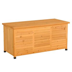 Modfu ZAHRADNÍ úložný box z dřeva 127x56x60 cm žlutý s voděodolnou úpravou, větráním a víkem na řetězech obraz