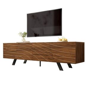 Modfu TV stolek z MDF 160x39x50, 5 cm v ořechovém dekoru s vedením kabelů a úložným prostorem, s vlnitou čelní plochou obraz