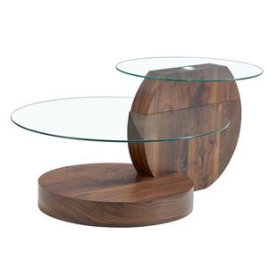 Modfu KONFERENČNÍ stolek z MDF a skla 90x90x44 cm transparentní/ořech víceúrovňový s odkládacími plochami obraz