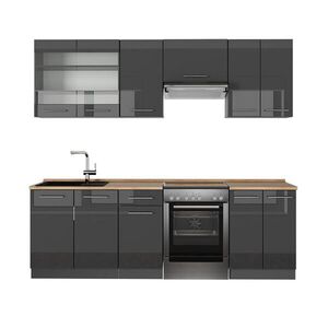 Vicco KUCHYŇSKÝ KOUT Fame-Line Antracitový vysoký lesk 240 cm , PD Dub obraz