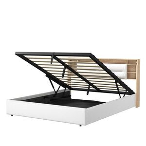 ČALOUNĚNÁ postel 140x200 cm s boxem, úložným prostorem v čele postele a hydraulickou funkcí, bílá obraz
