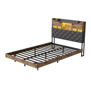 SHOPENTRA ČALOUNĚNÁ postel 140x200cm, LED, USB, integrovaný úložný prostor, moderní obraz