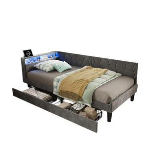 SHOPENTRA ČALOUNĚNÁ postel 90x200cm šedý samet, zásuvky, úložný prostor, LED, USB-C obraz
