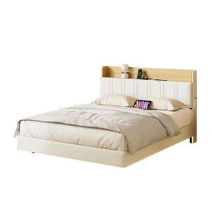 SHOPENTRA ČALOUNĚNÁ postel 160x200 cm bílá PU LED USB plovoucí postel obraz