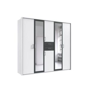 luma-home SKŘÍŇ S OTOČNÝMI DVEŘMI, 228 × 58 × 210 cm (Š×H×V), pasparta, zásuvky, 2 zrcadlové dveře, bílá/grafitová / 22598 obraz