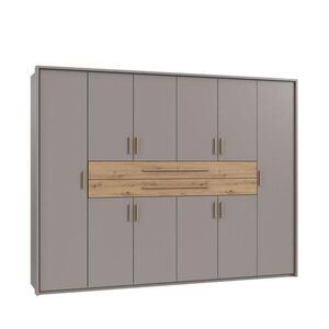luma-home SKŘÍŇ S OTOČNÝMI DVEŘMI B273/H210/T58 cm, pískově šedá, šatní skříň se 2 velkými zásuvkami a úchytkami v dekoru dub Artisan / 22644 obraz